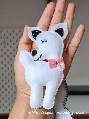 Front view of handmade Bambi felt ornament, nursery decor