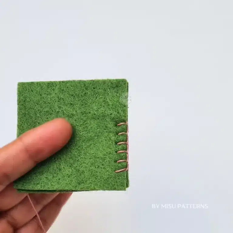 Close-up of a handmade felt craft finished with a neat blanket stitch border.